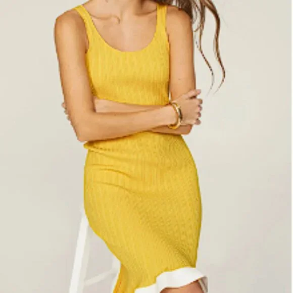 Esteban Cortazar | Dresses | Esteban Cortazar Womens Ribbed Tank Bodycon  Dress Size Large In Yellow | Poshmark